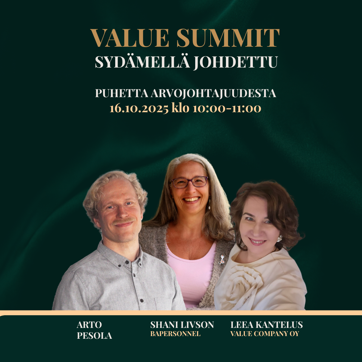Sydämellä johdettu Webinaari 16.10. 10-11 Arto, Shani, Leea Puhetta arvojohtajuudesta - Sydämellä johdettu