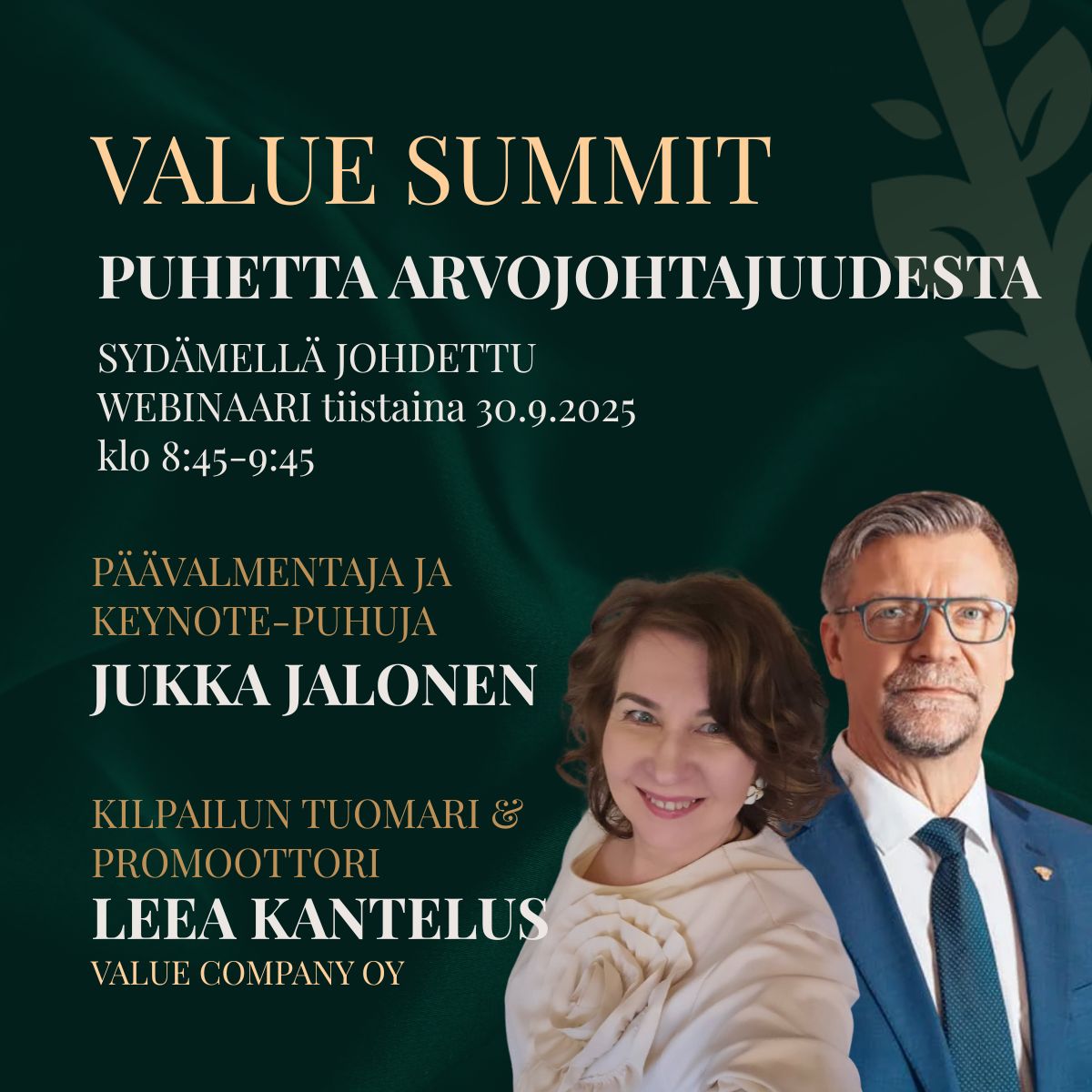 Webinaari Jukka Jalonen Value Summit Webinaarit: Sydämellä johdettu - Puhetta arvojohtajuudesta