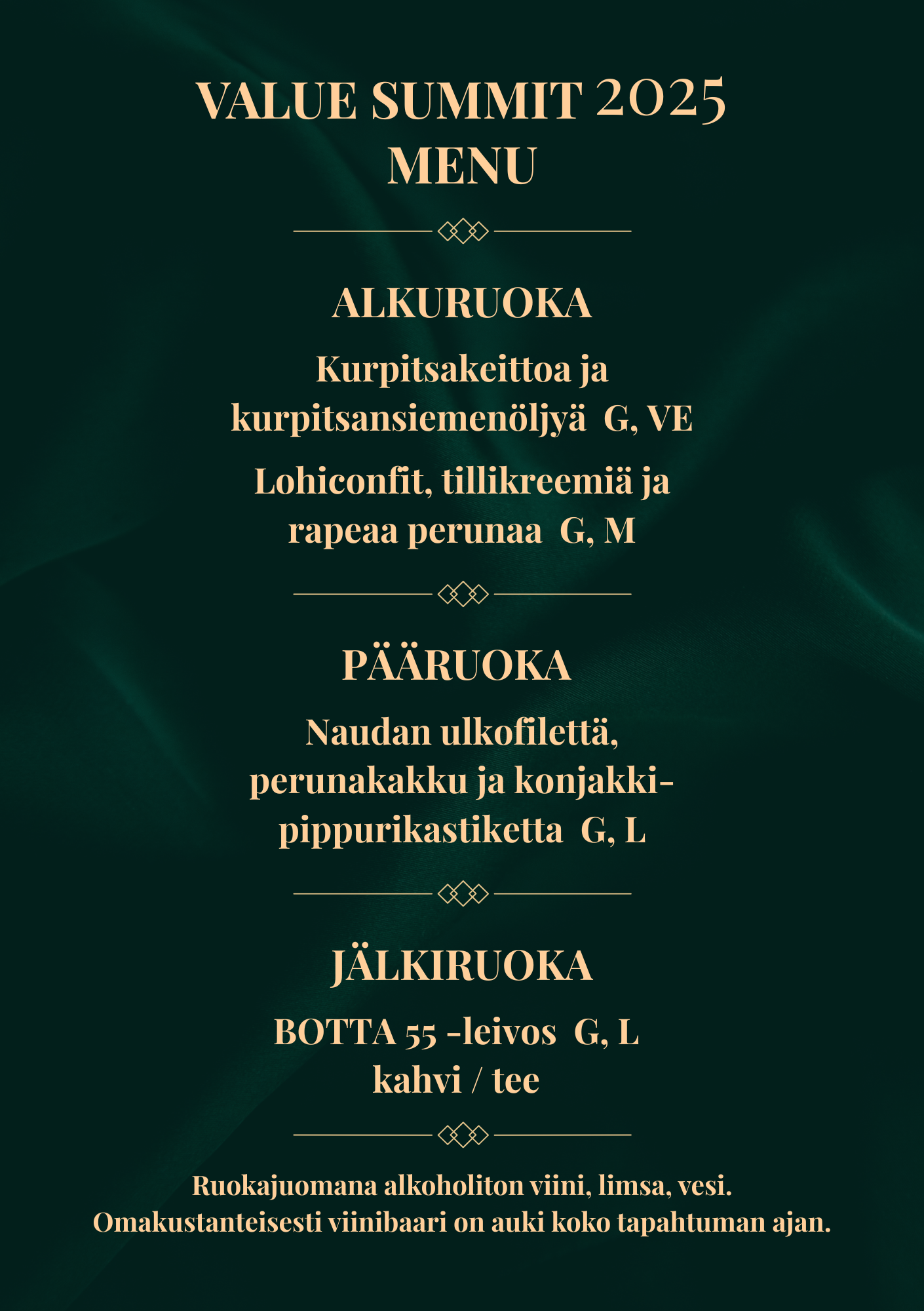 Value Summit 2025 -arvogaalan menu